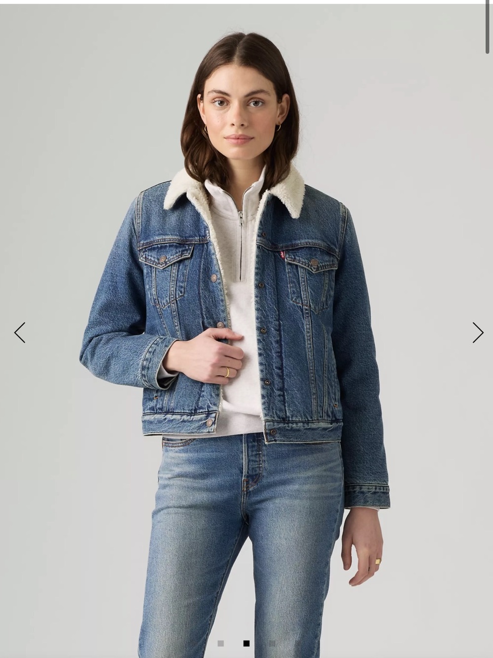 Levi’s Sherpa Original Trucker Jacket Women’s L Blue Denim Faux Shearling